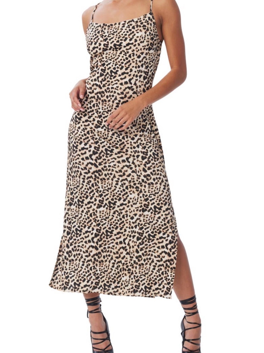 LITA by Ciara Leopard Animal Print Lace Up Back Midi Dress L Revolve